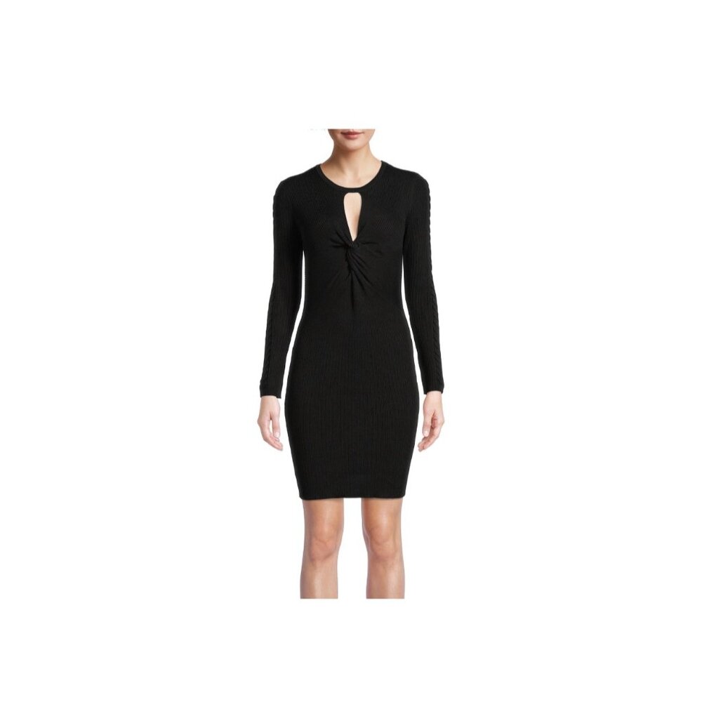 No Boundaries Black Sweater Dress – Keyhole Cutout & Twist Front, Women’s Medium
